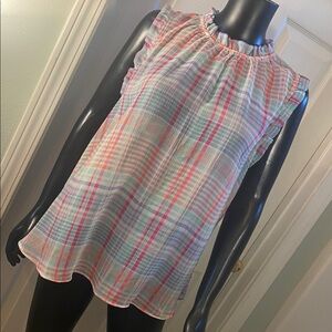 Belle Sky Adorable Kawaii Cute Pastel Sheer Plaid Ruffle Blouse Top